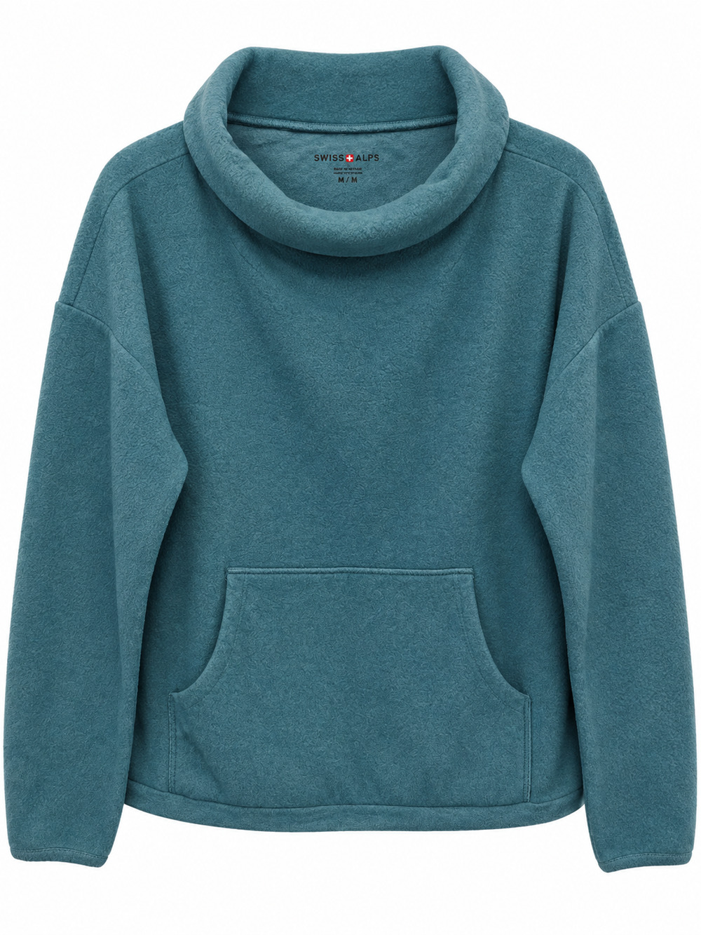 Swiss Alps Cowl Neck Pullover Sweatshirt Women's XL Teal Fleece Kangaroo Pocket